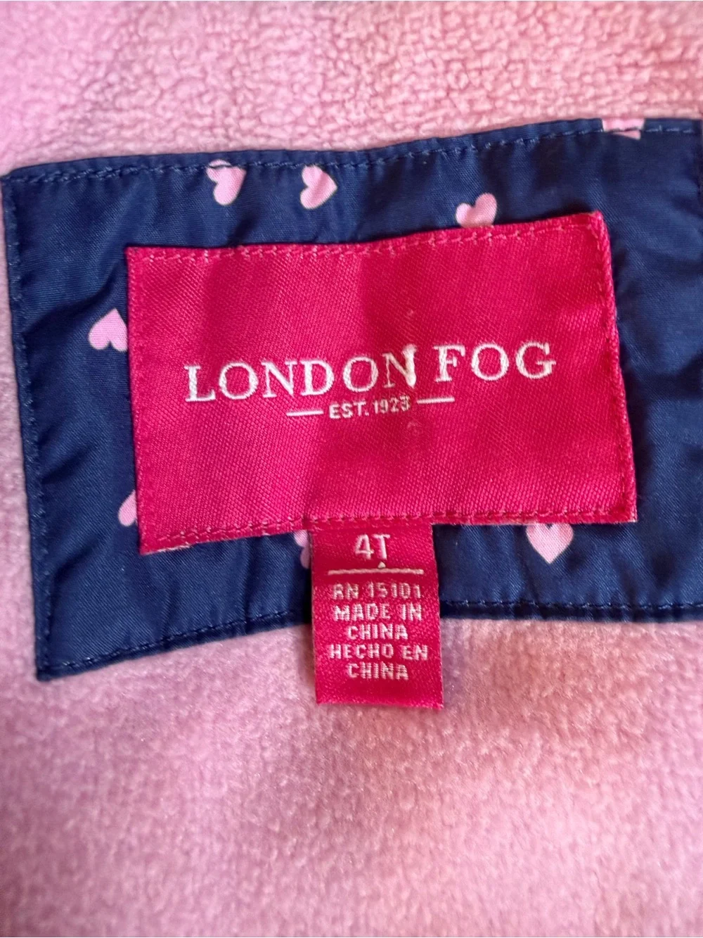 Girls London Fog Navy Jacket with Pink Heart Print